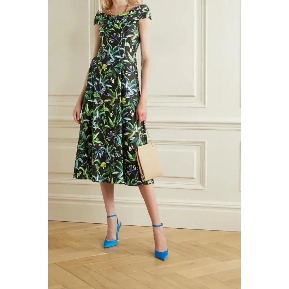 Jason Wu Pleated Women's Sz 2 Black Floral-Print Cotton-Sateen Midi Dress NWT - Picture 3 of 8